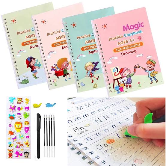 Kids' Magic Practice Book: 4 Books, 1 Pen, 1 Grip, and 8 Refills (Free Delivery)